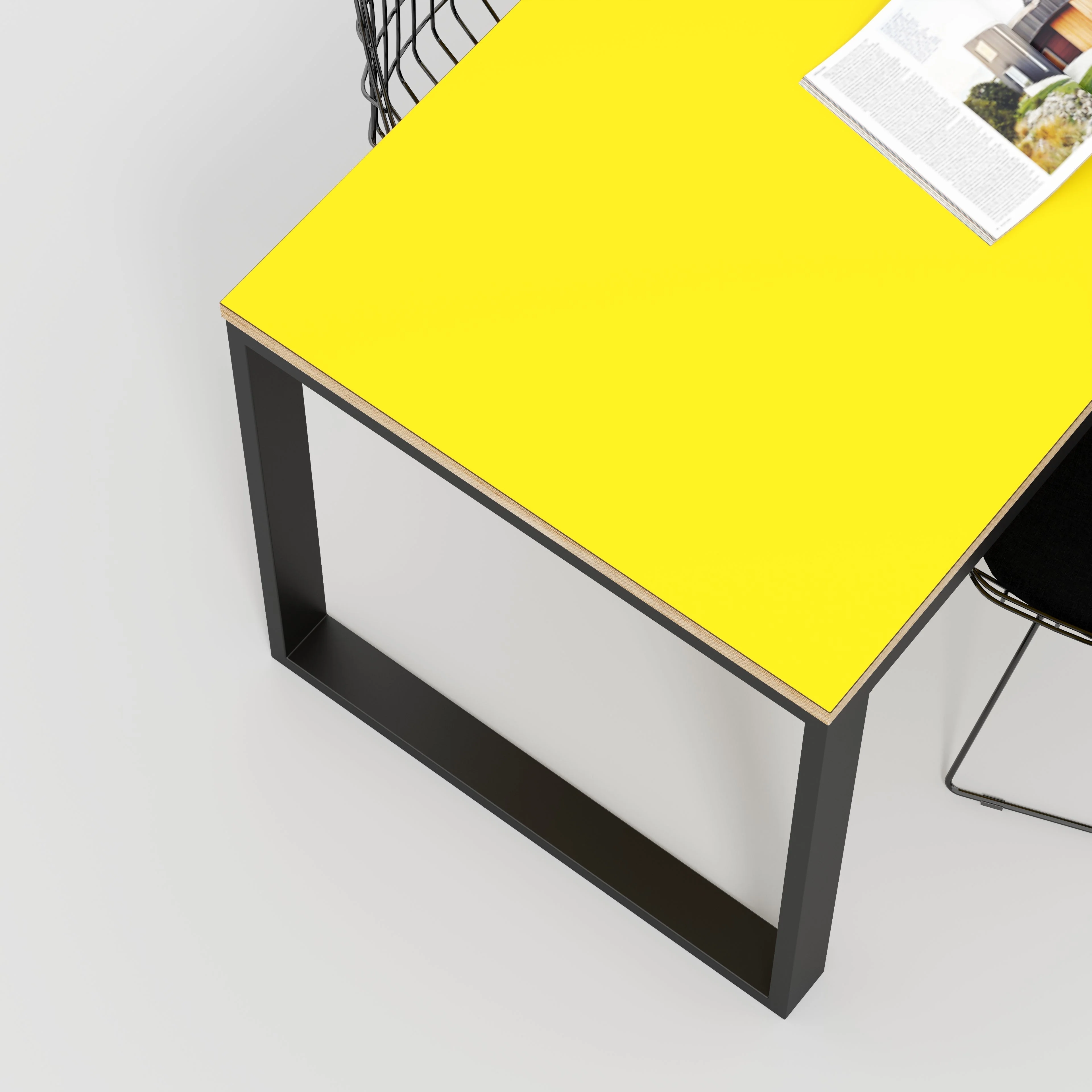 Plywood Table with Black Industrial Frame - Formica Chrome Yellow - 2400(w) x 745(d) x 735(h) - Image 3