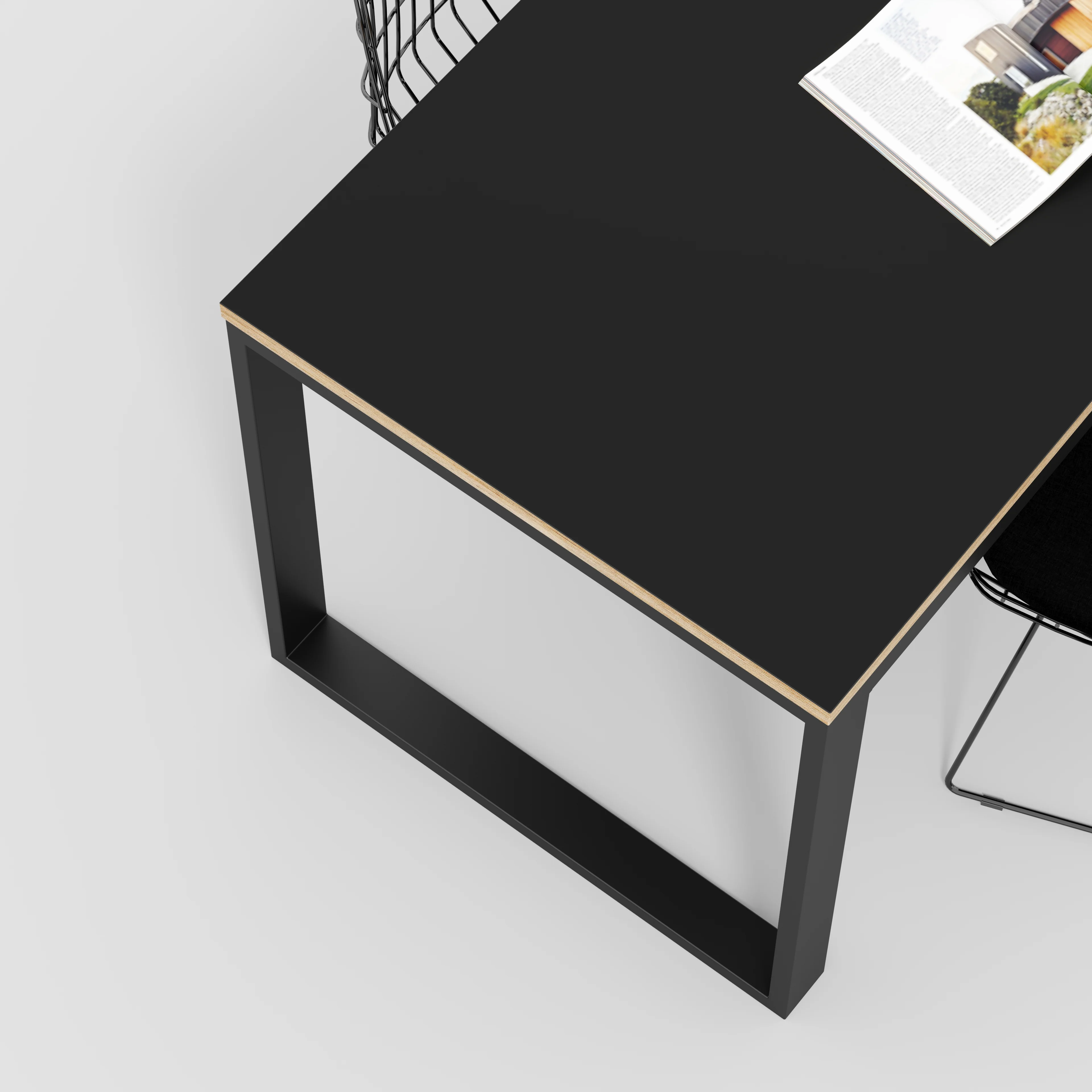 Plywood Table with Black Industrial Frame - Formica Diamond Black - 1200(w) x 745(d) x 735(h) - Image 3