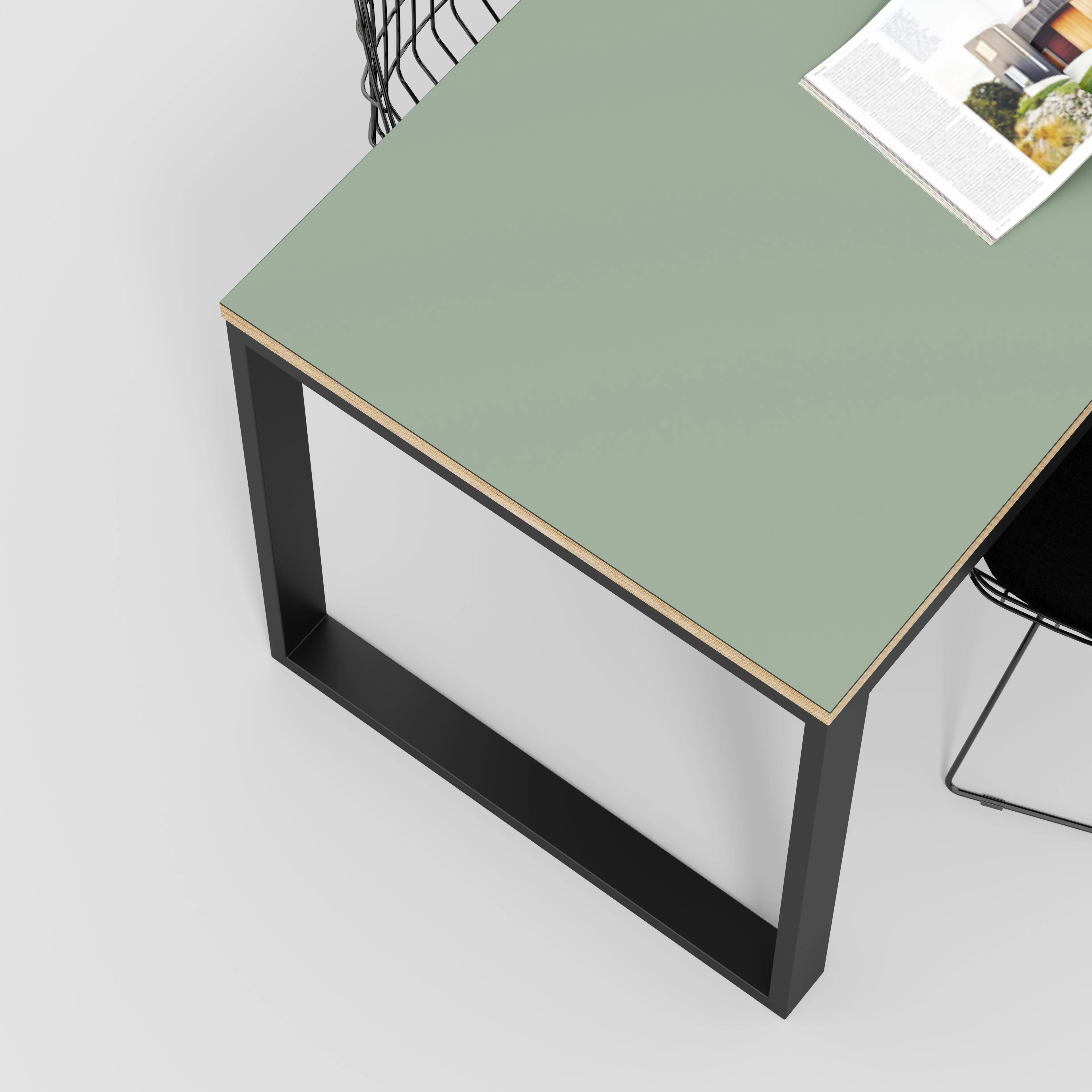 Plywood Table with Black Industrial Frame - Formica Green Slate - 2400(w) x 745(d) x 735(h) - Image 3