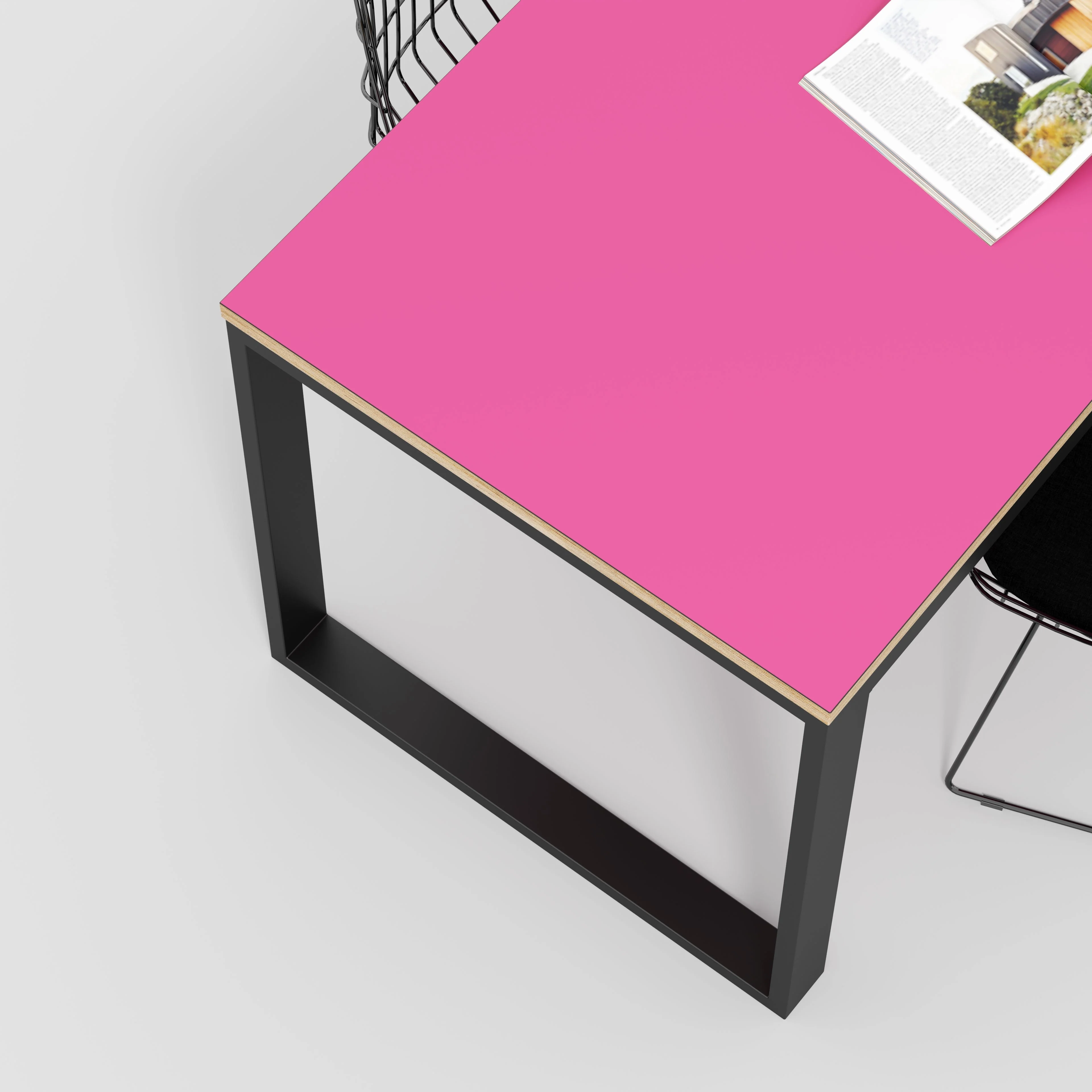 Plywood Table with Black Industrial Frame - Formica Juicy Pink - 1800(w) x 745(d) x 735(h) - Image 3