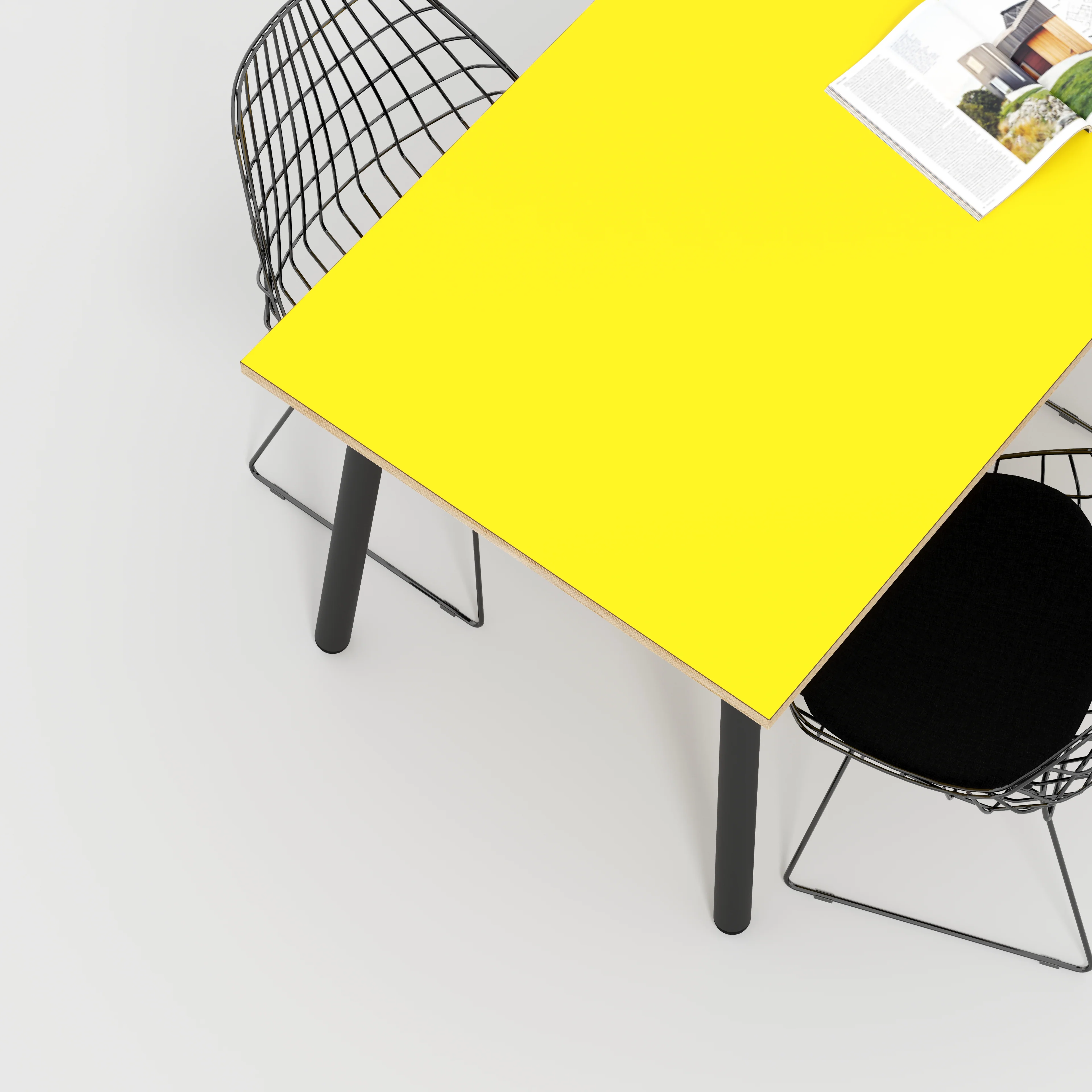 Plywood Table with Black Round Single Pin Legs - Formica Chrome Yellow - 1600(w) x 735(h) - Image 3