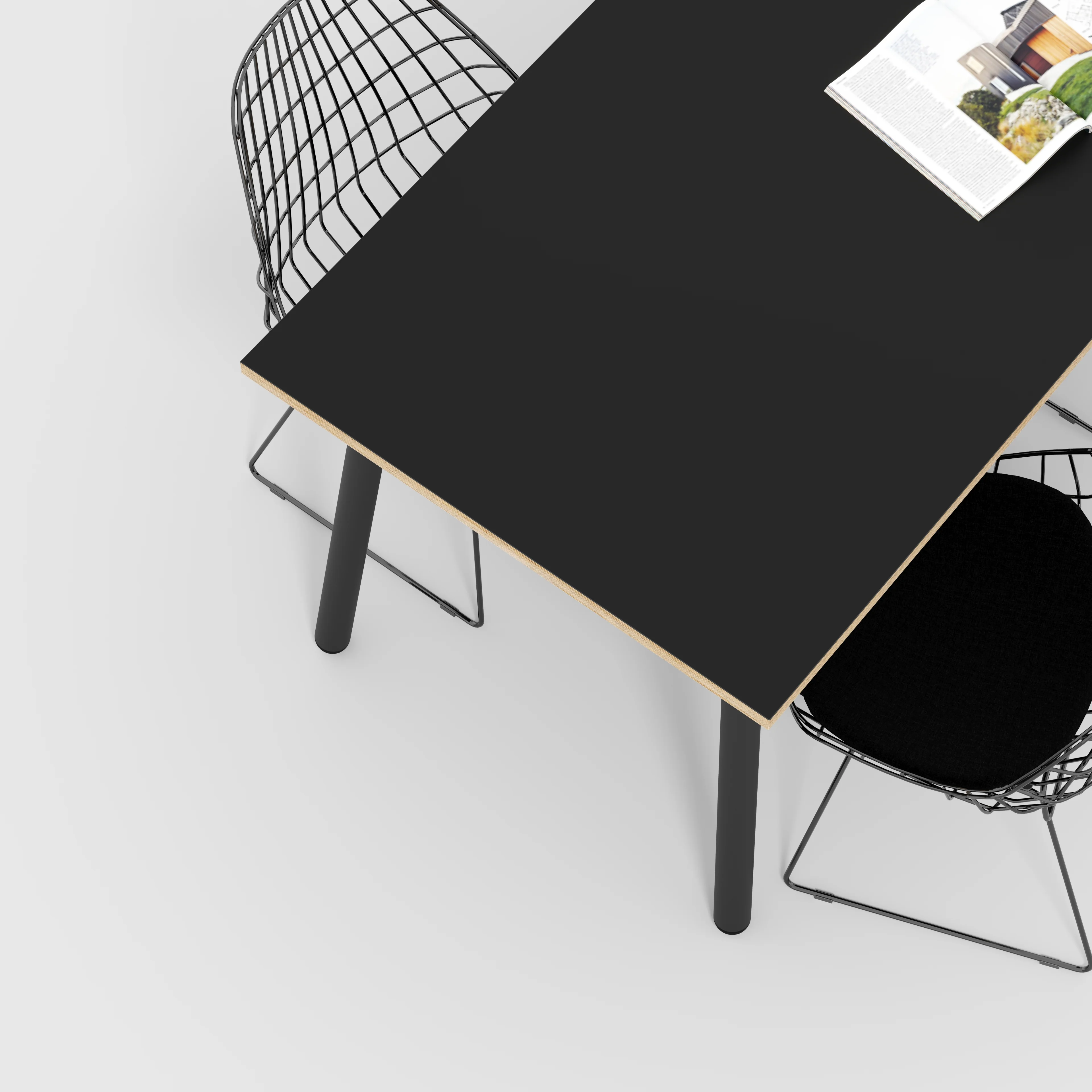 Plywood Table with Black Round Single Pin Legs - Formica Diamond Black - 1600(w) x 800(d) x 735(h) - Image 3